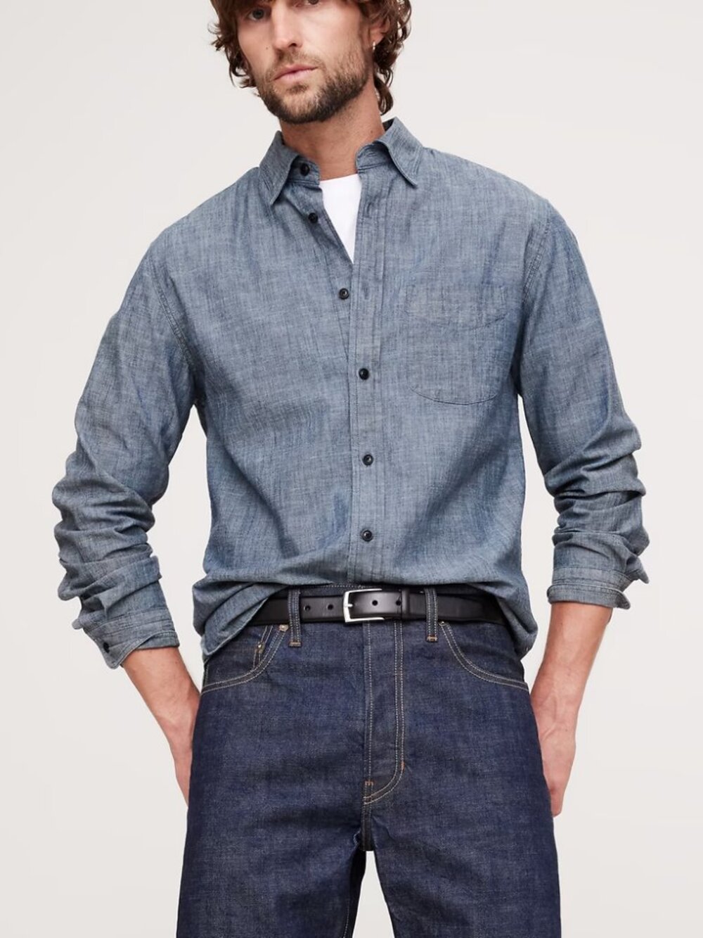 NWT Banana Republic Men's Medium Blue Denim Chambray Standard-Fit Shirt M